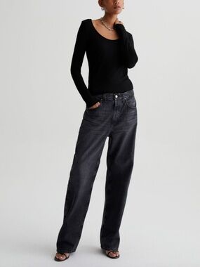 AG Clove Relaxed Vintage Straight Jeans Size 23 Faded Black Button Fly 90s Y2K
